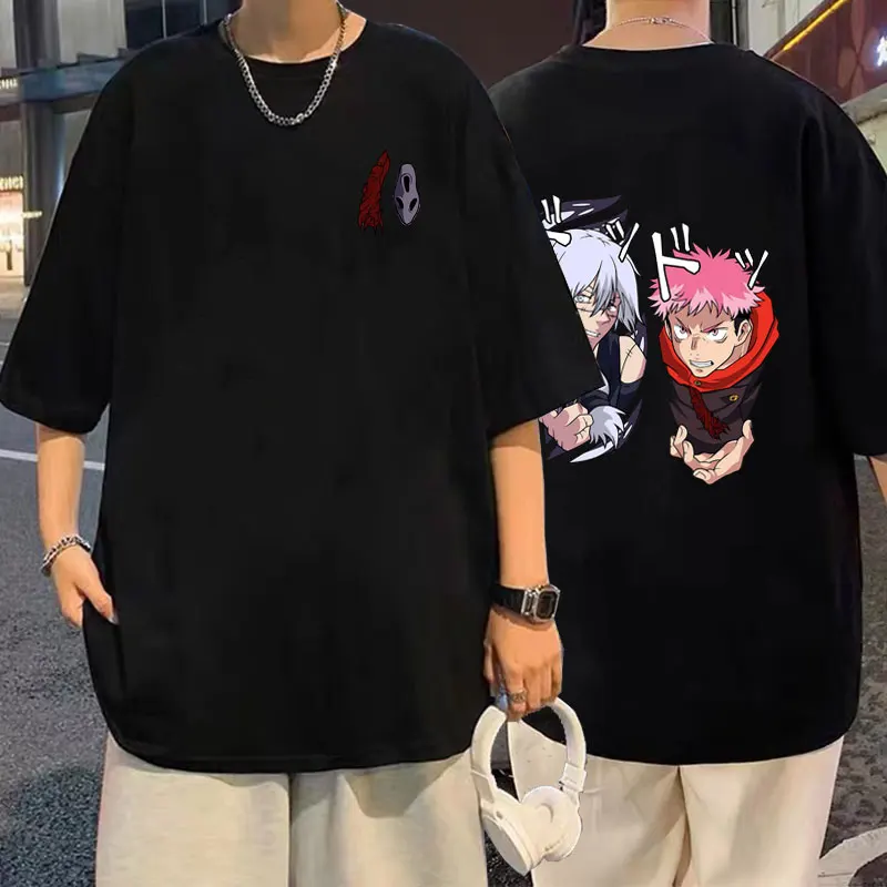 

Japanese Anime Jujutsu Kaisen Itadori Yuji Vs Mahito Double Sided Graphic T-shirt Men's Soft Cotton Tshirt Unisex Vintage Tees