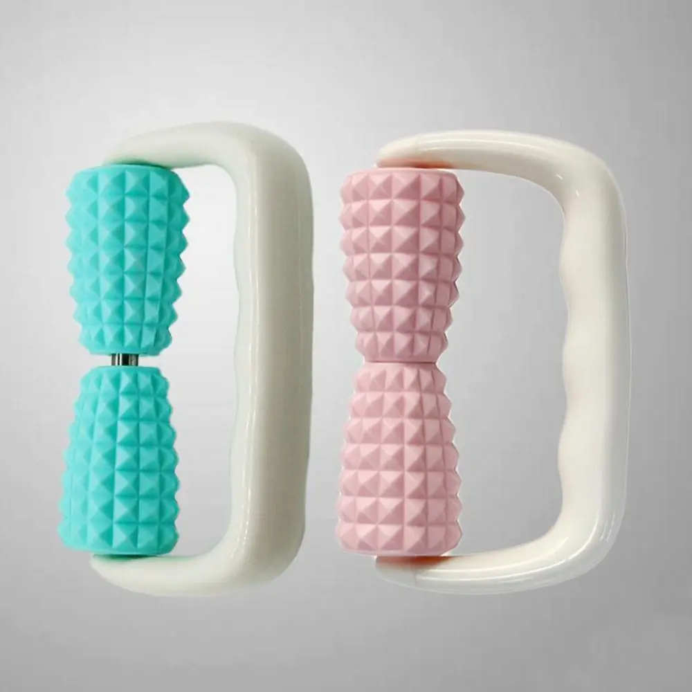 Double Wheels Hand-held Muscle Massage Roller Shoulder Neck Fitness Physiotherapy Massage Roller Pressure Legs Body Massage Tool