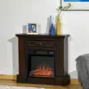 32" Electric Fireplace with Mantel, Freestanding Heater with LED Log Flame, Overheat Protection and Remote Control, 1400W, Brown 2