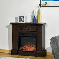 32" Electric Fireplace with Mantel, Freestanding Heater with LED Log Flame, Overheat Protection and Remote Control, 1400W, Brown 2