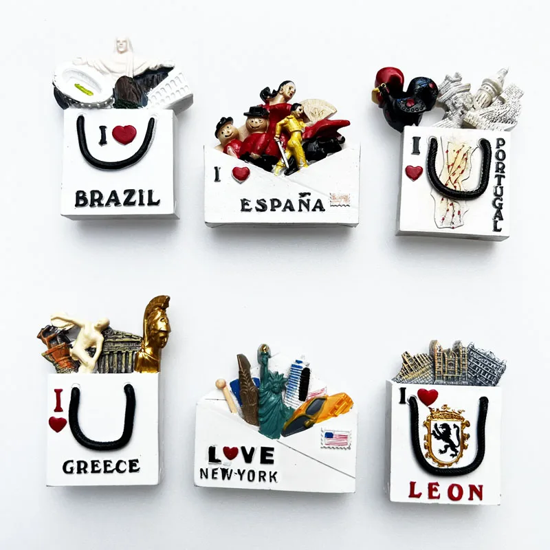 

USA Brazil Greece Spain Portugal Handbag Refrigerator Magnets Resin Refrigerator Magnets Creative Souvenirs Home Decoration