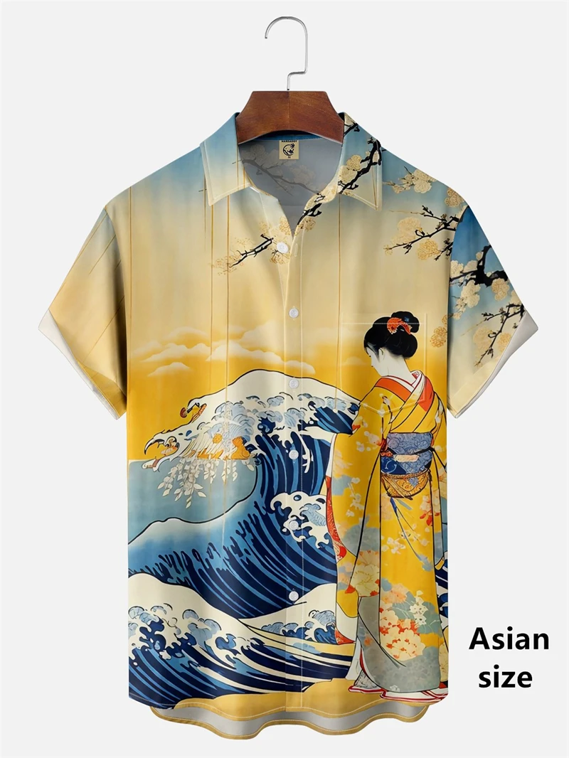Japanese Style Ukiyoe Wave 3D Print Men Casual Hawaiian Shirts Summer Fashion Shirt For Man Street Button Short Sleeves Clothes 6