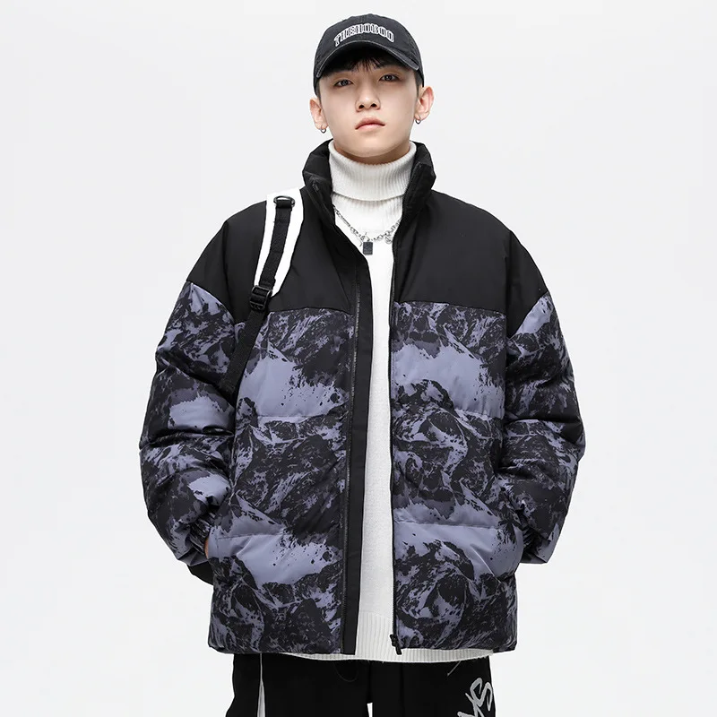 Winter Men's Windproof Warm Down Cotton Coat Fashion Loose Versatile Stand Up Collar Thickened Camouflage Travel Jacket