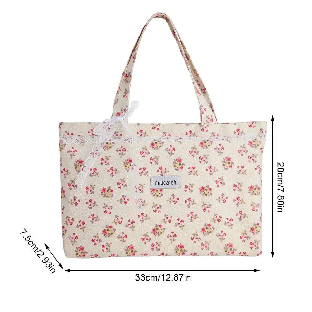 New Korean Large Capacity Floral Canvas Tote Bag Mori Floral Shoulder Bag Unique Design For Women Casual Outfit Model I8F0