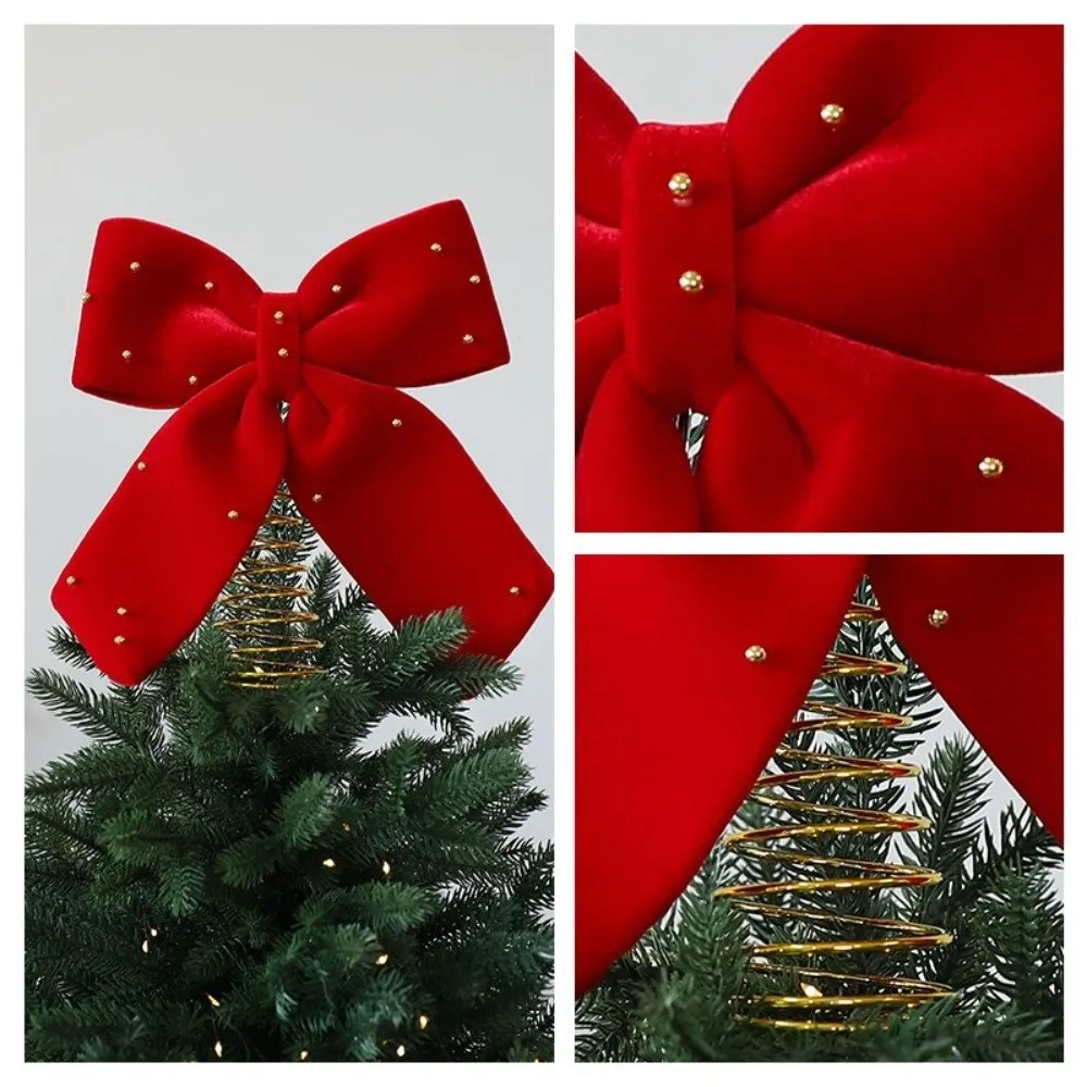 Extra-Large Christmas Tree Topper Decorative Luxurious Flocked Christmas Bow Wine Red Star Tree Topper Christmas Tree Decoration