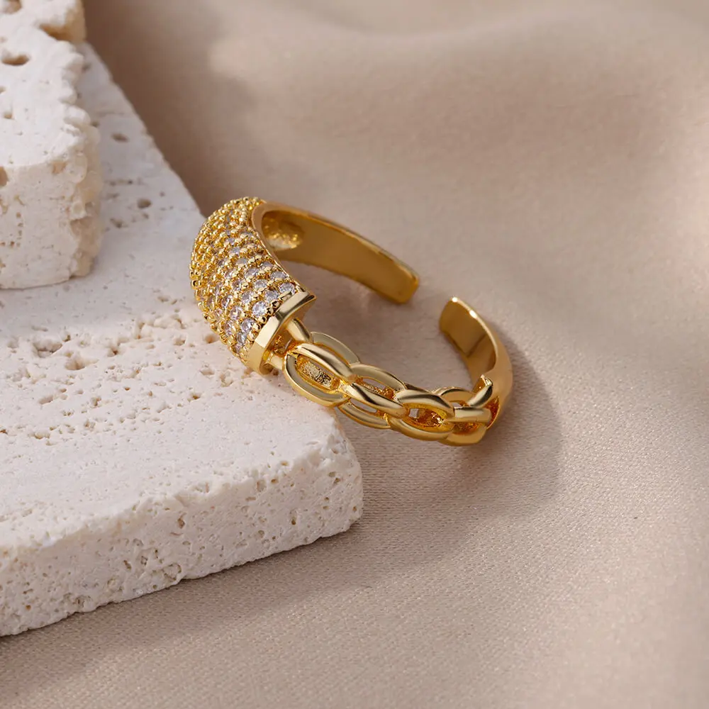Zircon Chain Adjustable Ring For Women