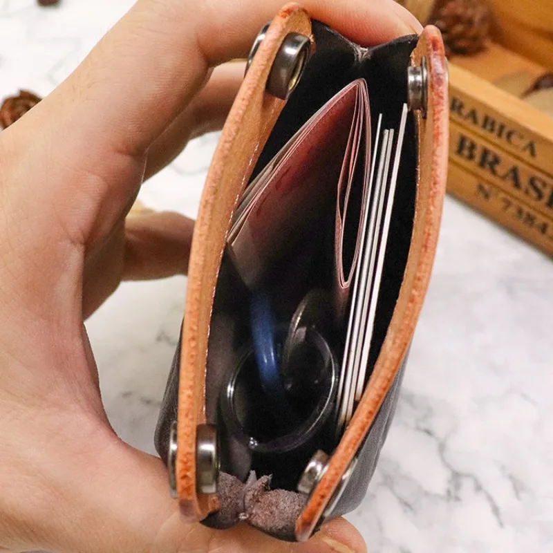 New Men Coin Purses First Layer Leather Short Money Bag Vintage Wrinkled Original Cowhide Coin Pouch Small Credit Card Wallet