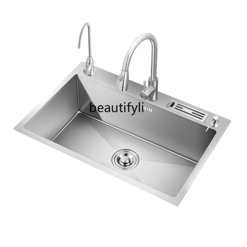 

yj 304 Stainless Steel Sink Kitchen Vegetable Basin Large Single Sink Handmade Scullery Pool