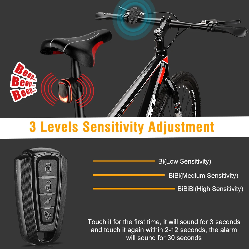 Rockbye Bike Alarm Tail Light Brake Sensing Lamp Wireless Remote Control Horn USB Charging IPX65 Waterproof Bicycle Rear Light