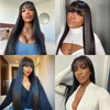 3X1 Middle Part Lace Wig Bone Straight Human Hair Wig With Bangs Brazilian Full Machine Made 100% Human Hair Wigs For Women 5