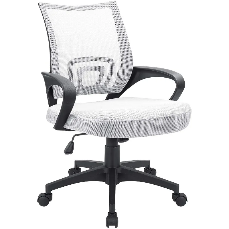 

Adjustable Mid Back Office Chair Mesh Swivel Desk Chair with Armrests, White