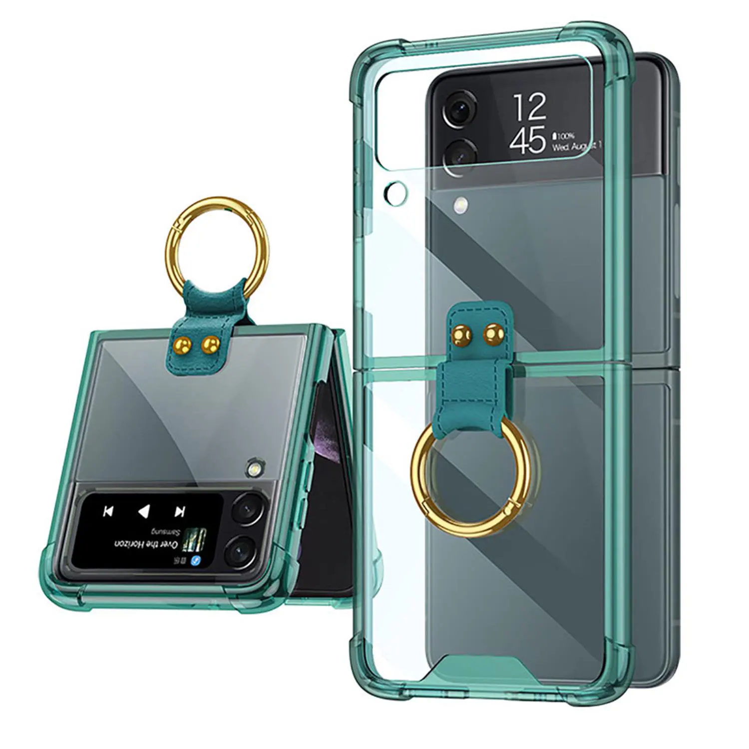 Colored Transparent Shockproof Folding Back Cover with Ring Bracket