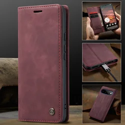 Deluxe Wallet Case with PU Leather & Card Pocket - Book Flip Design for Google Pixel 8 Pro (Wine Red)