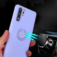 Liquid Silicone Phone Case For Huawei P30 P20 P40 Pro Mate 20 Cover For Honor 20 Pro With Magnetic Ring Holder Stand Case 2