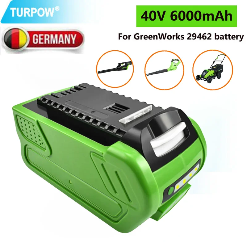Turpow 2Pcs 40V 6000Mah Batteria Di Ricambio Ricaricabile Per Batteria Creabest 40V 200W Greenworks 29462 29472 22272G-Max Gmax