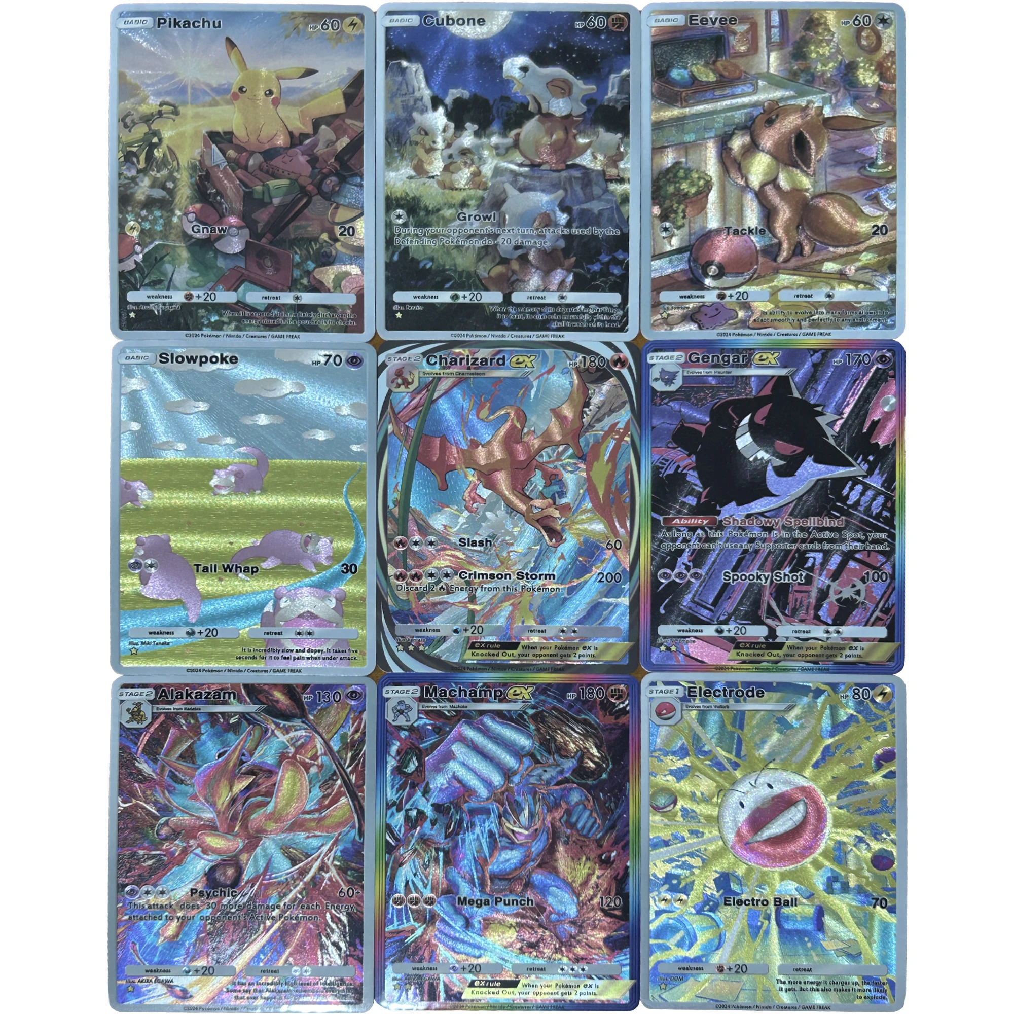 9Pcs/set Ptcg Charizard Eevee Gengar Slowpoke English Version Texture Flash Card Classic Anime Game Collection Cards Gift Toy