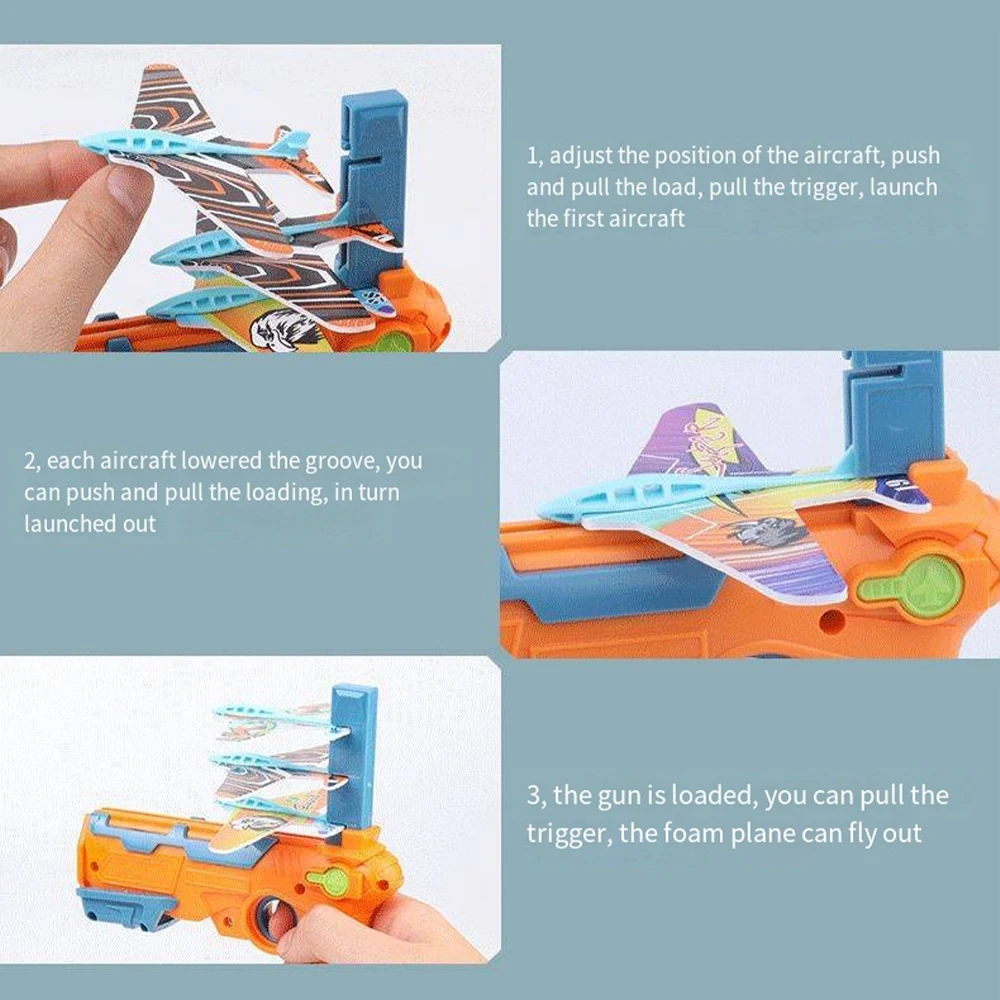 Toy Guns Outdoor Continuous Airplane Launch Gun Flying Foam Airplane Catapult Gun Children Glider Boys' Favorite