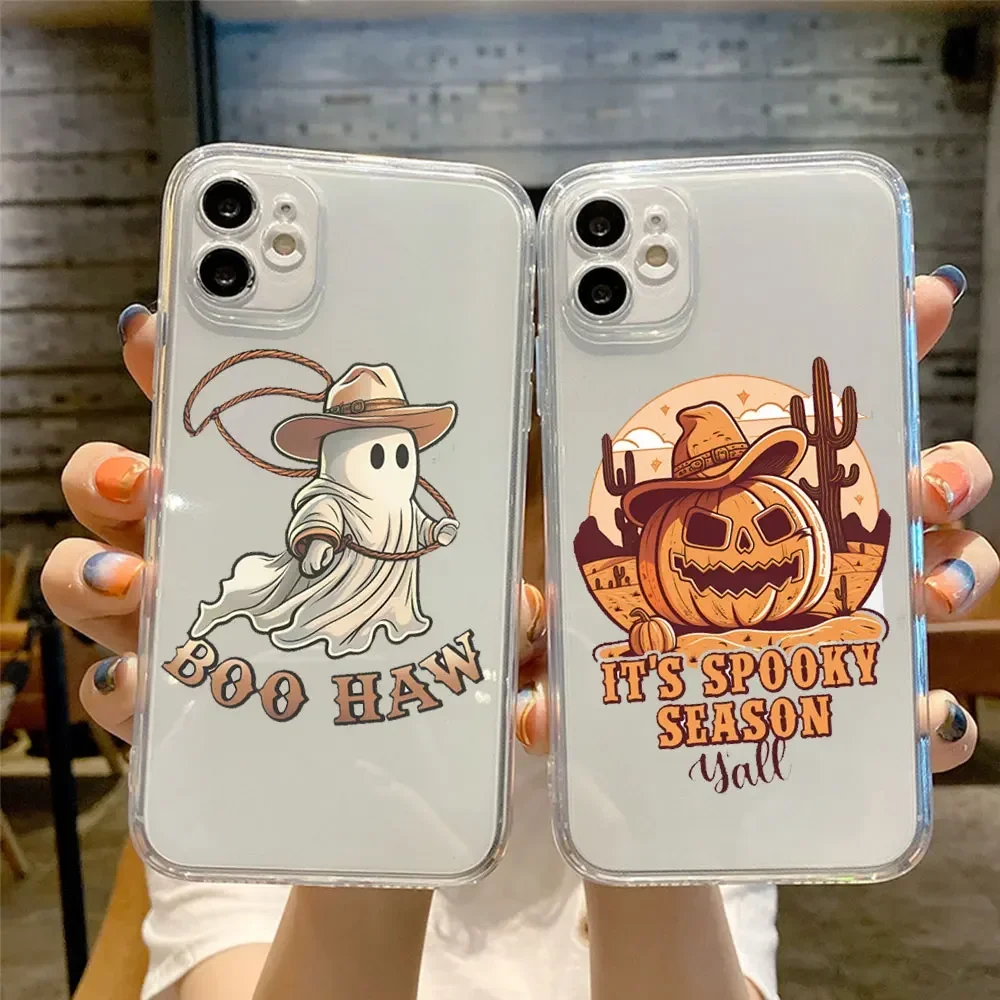 Custodia per iPhone 15 Plus Fantasma carino e inquietante con detto