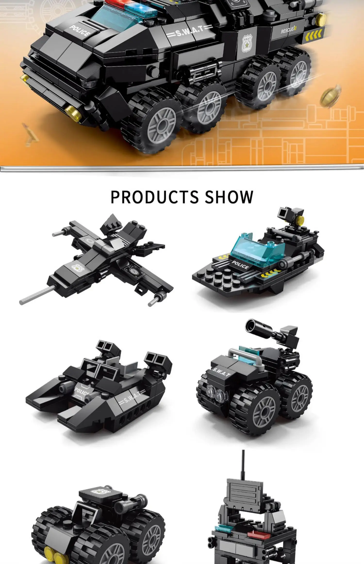 8 in 1 SWAT Truck Building blocks City Construction Aircraft Police Car Car buil