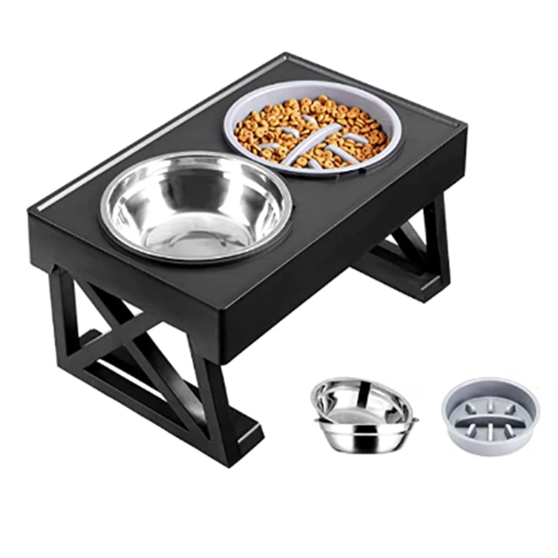 

Elevated Dog Bowls For Larges Dogs, Medium And Small, 15° Tilted Adjustable Raised Dog Bowl Stand With 1 Slow Feeders Retail