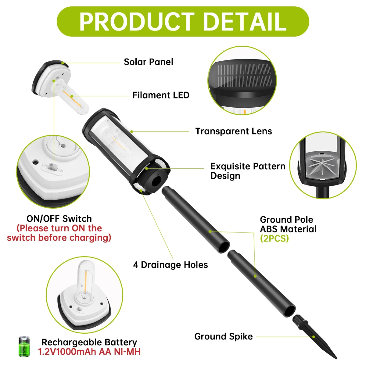 Solar Pathway Lights Outdoor Bright Waterproof Solar Garden Decorative Landscape E27 Bulb Lights for Walkway Driveway Lawn Patio 5