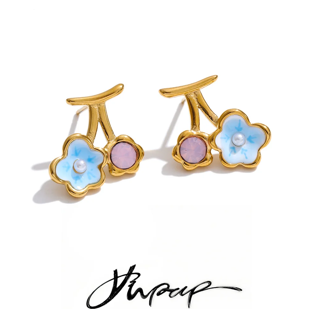 Yhpup Earrings Enamel Waterproof PVD Plated Young Women Jewelry Gift
