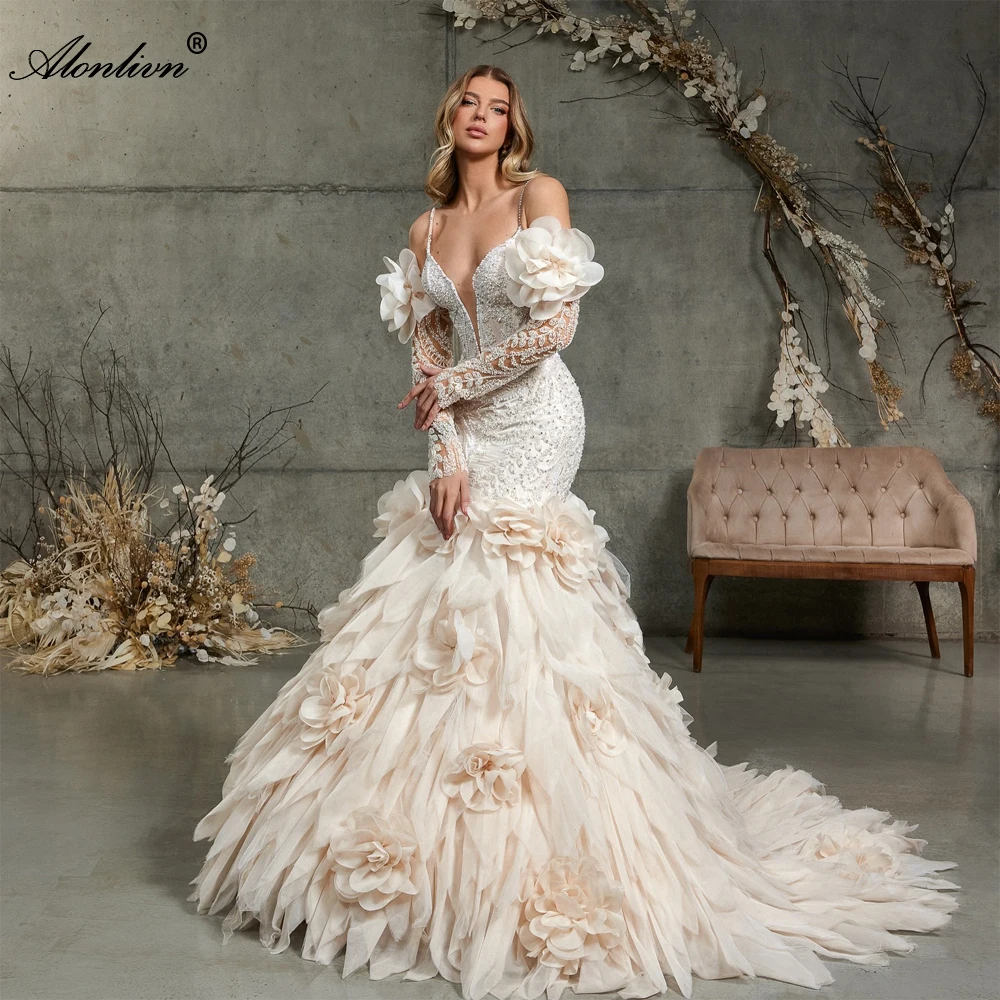 knee length dresses for ladies Layered Mermaid Wedding Dress Beaded 67413 Viniodress