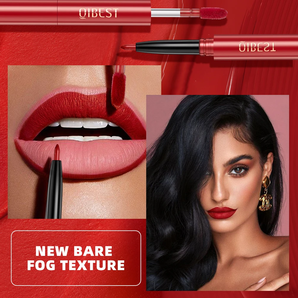 QIBEST 3 Colors Silk Smooth Multicolor Double Head Lipliner Non Fading Matt Liquid Lipstick Charming Red Lip Gloss Makeup Sets