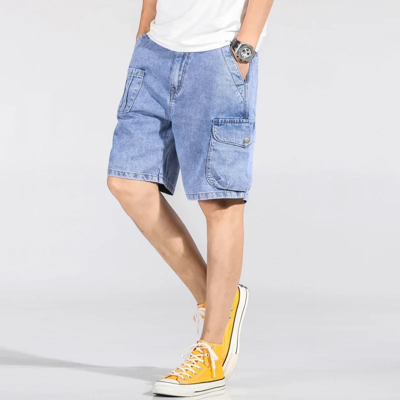 Denim Shorts Mens Big Size 5XL 6xl 7xl Washed Short Half Pant Knee Length Large Loose Bermuda Male Plus Blue Short Jeans Men