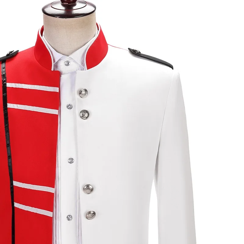 Half white half red blazer Gothic Military Band Drummer Music Festival suit jacket Nightclub Prom Costume Stage Singer Suits