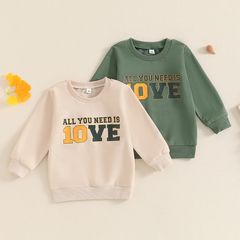 -06-13 Lioraitiin 1-5Y Autumn Toddler Kids Boys Sweatshirt Long Sleeve Crew Neck Letters Print Pullover Tops