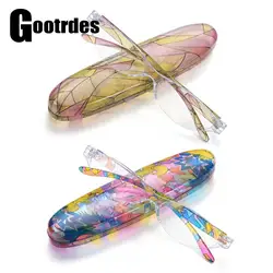 Fashion Vintage Floral Reading Glasses with Box Mini Compact Spring Hinge Presbyopia Eyeglasses Anti Blue Light Readers Glasses