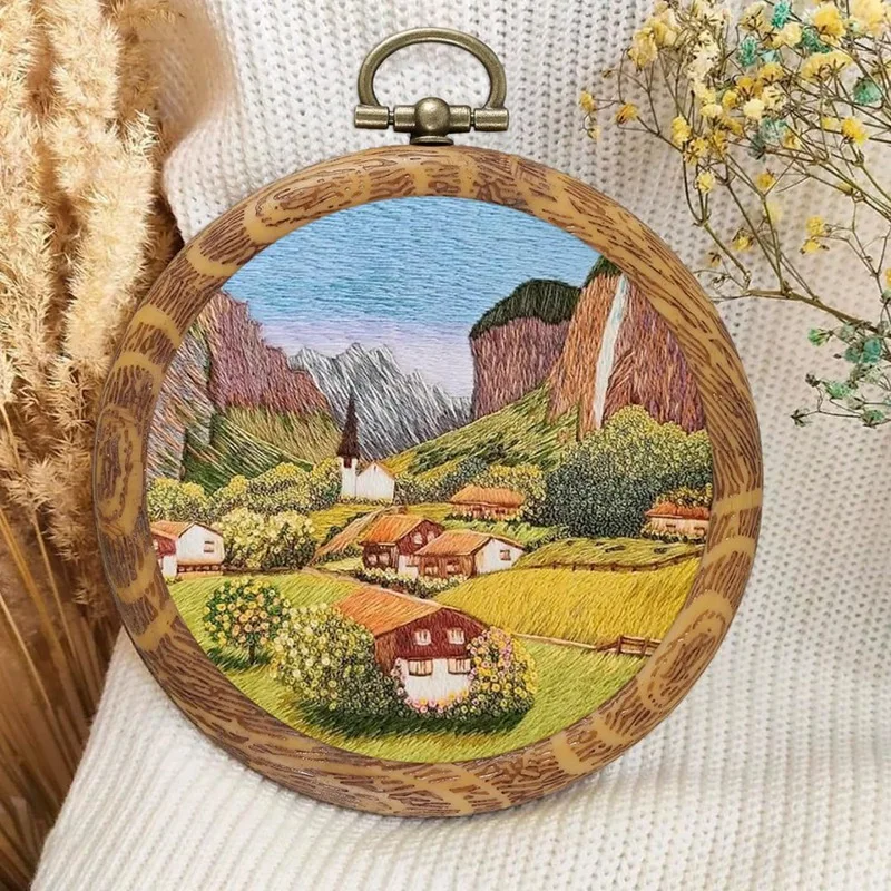 10Pcs Round Embroidery Hoops Set 3 Inch Imitated Wood Embroidery Display Frame Kit For DIY Art Craft Sewing And Hanging