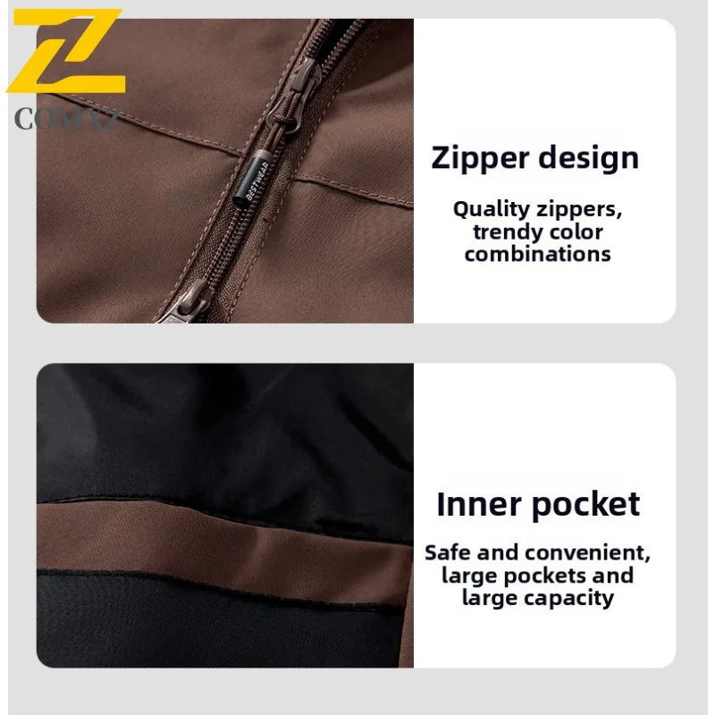 COMXZ Outdoor Hooded Jacket 2025 Men Simple Hiking Travel Motorcycle Coat Daily Style Windproof Durable Autumn Zipper Clothing