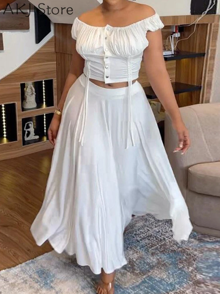 

Sexy Off Shoulder Drawstring Top and Long Skirt Set