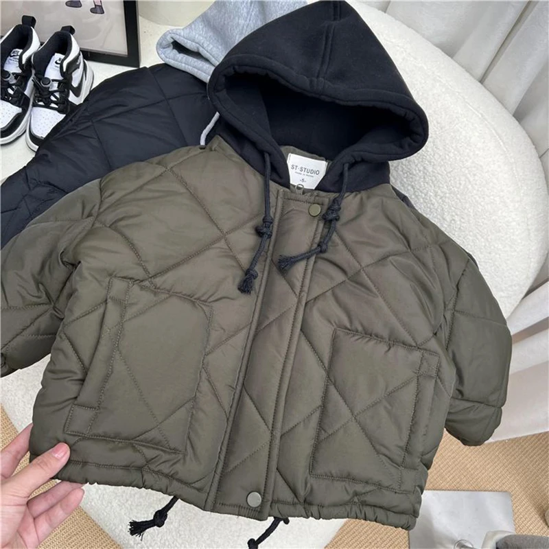 Children Cotton Padded Coats Winter Solid Plaid Warm Boys Girls Hooded Parka 1-8Years Kids Loose Casual Quilted Jackets down jacket,children jackets