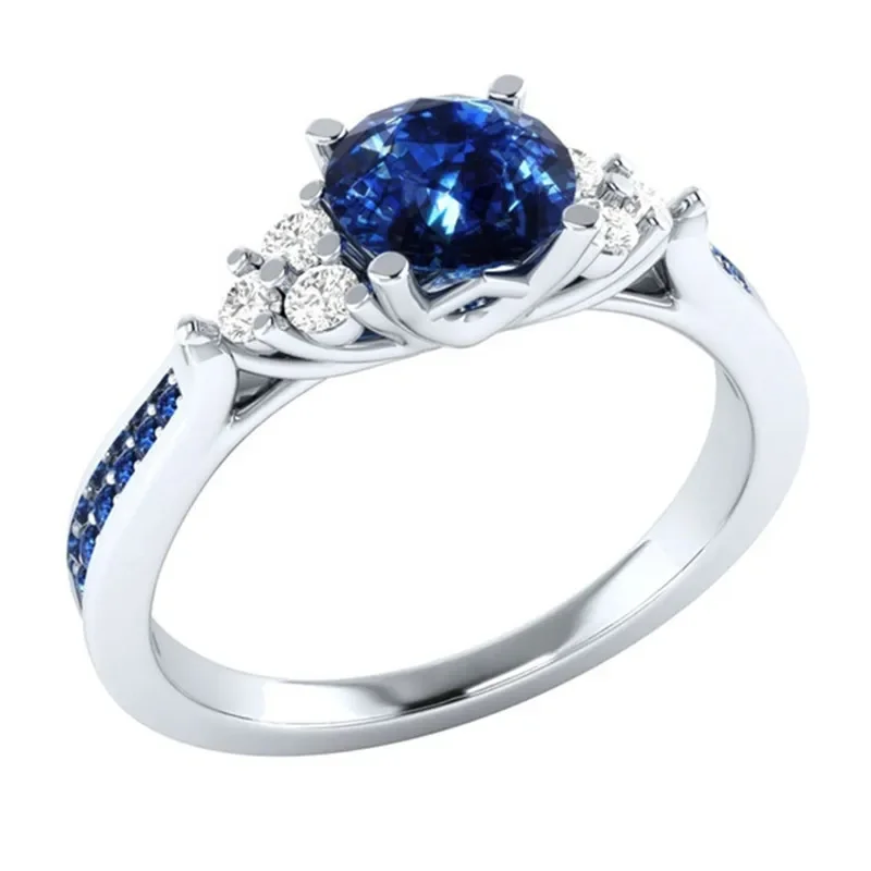 

New Classic Four Claw Fixed Round Sapphire Crystal Ring Women Cocktail Party Christmas Girlfriend Gift Free Shipping