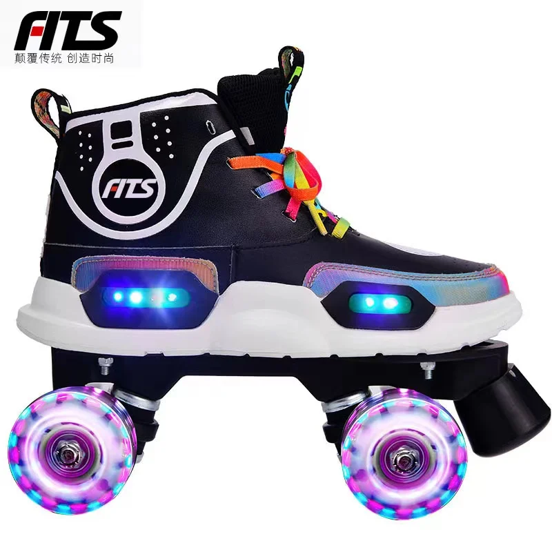 

Boys Girls Kids LED Flash Black Skates Children Roller Skates Shoes Patines Sliding Quad Skating Sneakers 4 Wheels 2 Row