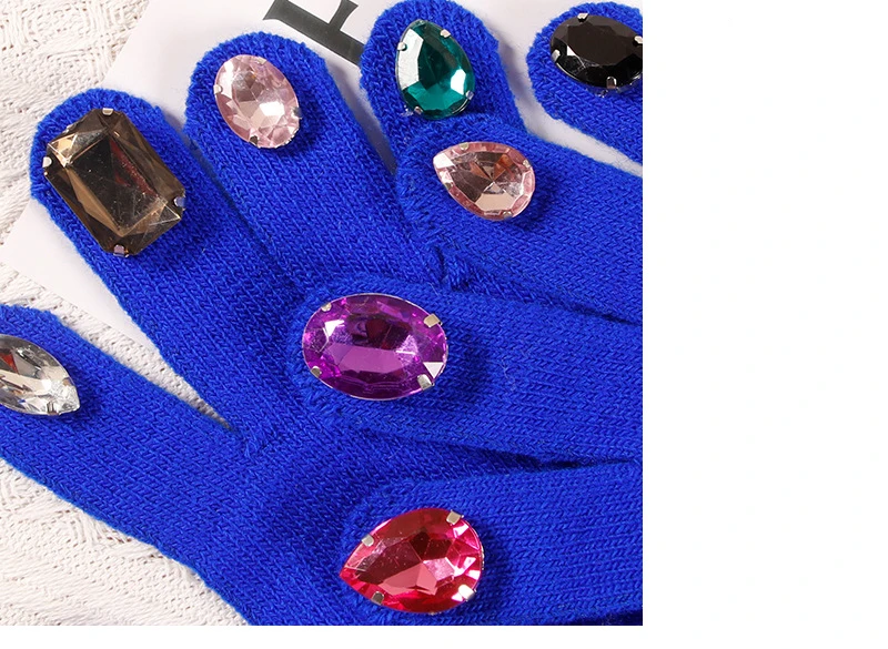 Winter Creative DIY Finger Thickened Warm Manicure Gloves Women Knitted Mittens Shiny Rhinestone Colored Diamond Gloves