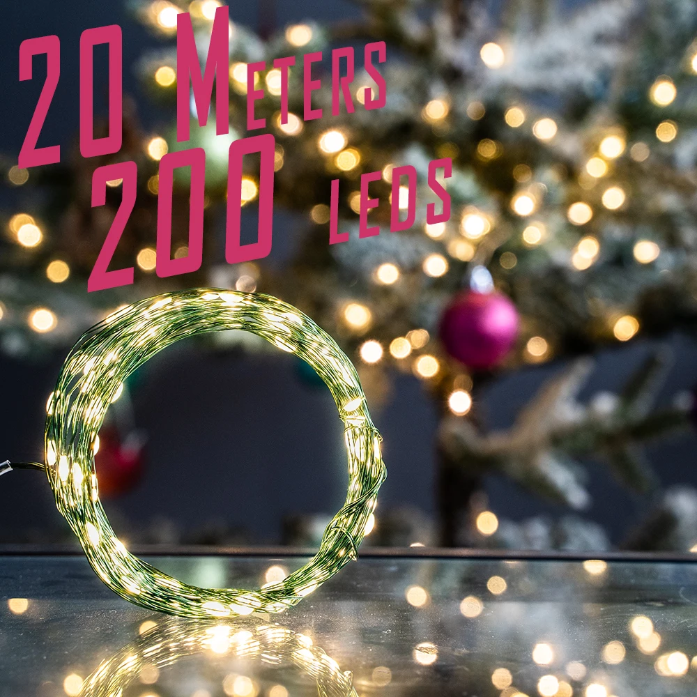 

20Meters Fairy Lights Copper Wire LED String Lights Christmas Garland Indoor Bedroom Home Wedding Decoration Battery Powered USB