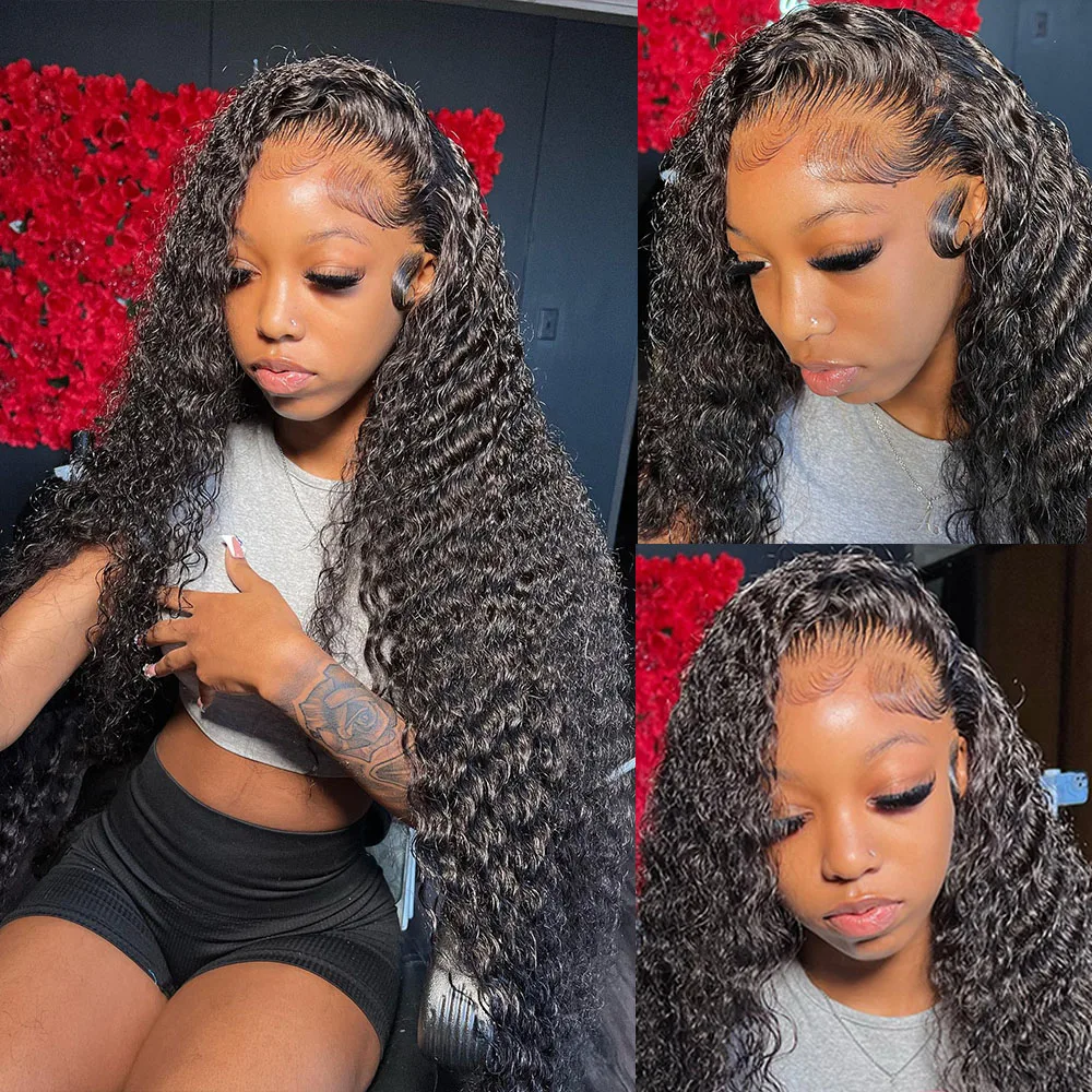 30 38 inch 250 Density HD 13X6 Curly Lace Frontal Human Hair Wigs Brazilian Deep Water Wave 13X4 Lace Front Wig Ready to Go