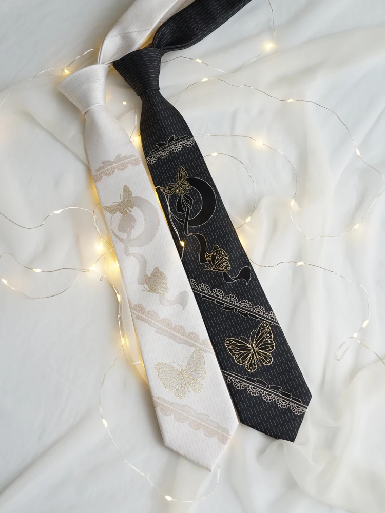 

Free Shipping New Men's Neckwear Original Design Butterfly Dream Black and White Embroidery Tie Party Birthday Gift Necktie 7cm