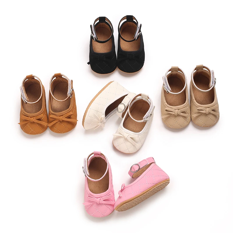 

New Little Fragrant Wind Princess Shoes Diamond Grid Preschool Leather Shoes 0-18 Months Old Baby Soft Sole Walking Shoes