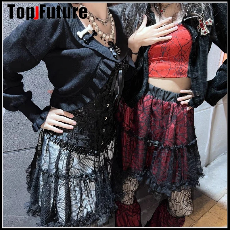 

Spice Girl Y2K Gothic Black Mesh Skirts Punk Grunge Rock Spider Web Lace Mini TUTU Skirt Harajuku Streetwear Women Skirts