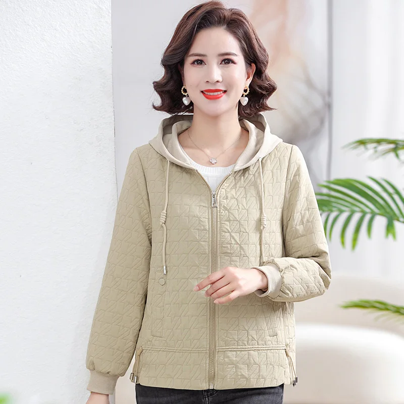 

Hooded Short Jacket for Women, Windbreaker, Middle-Aged, Mother's Outwear, Loose, Spring, Autumn, New, 5XL, 2023