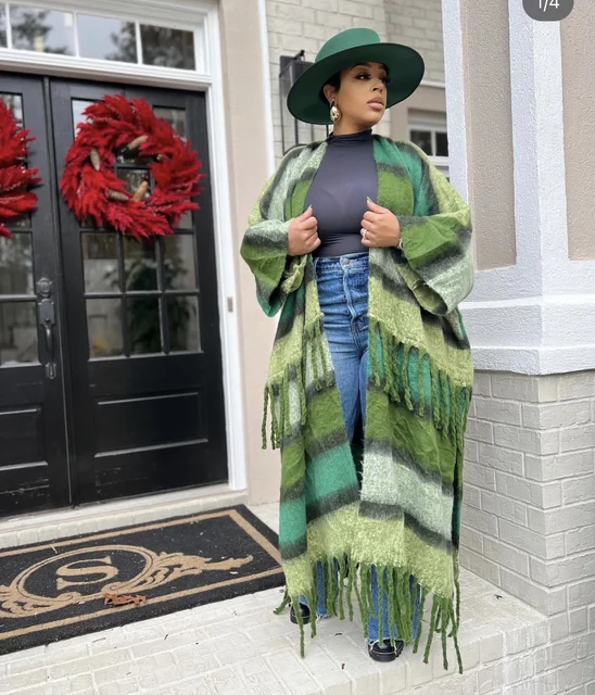 Pull imprimé pour femme, cardigans longs flous, streetwear chaud, kimonos adt pour les vacances de Noël, dame africaine, grande taille, mode hivernale 2