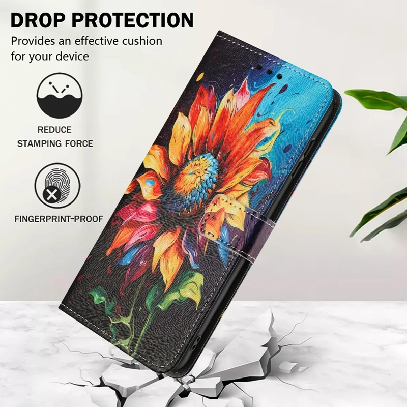 Elegant Wallet Flip Phone Case with Painted Design - Premium Protection and Style
