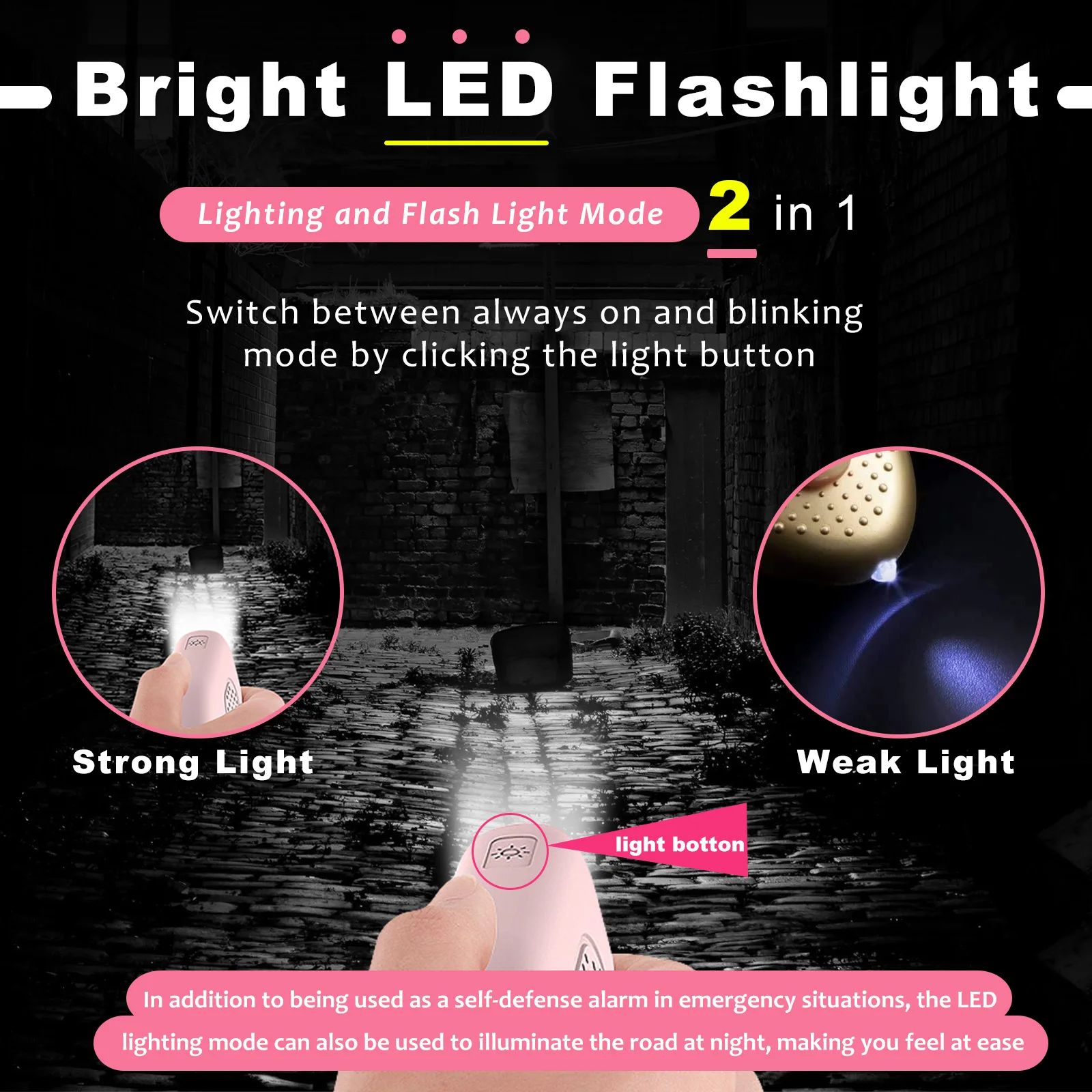 1개 초강력 130DB 개인 안전 경보 키체인 - 밝은 LED 라이트, 여성, 남성, 학생, 노인을 위한 비상 대응 장치
