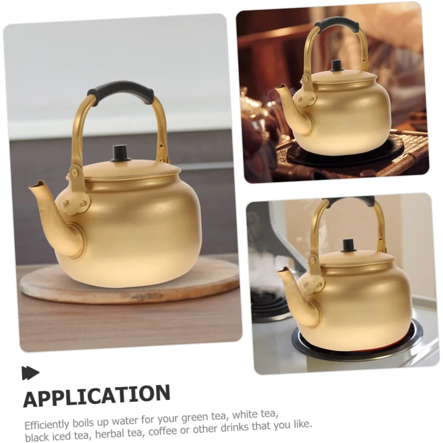 Metal Vintage Aluminum Tea Kettle Stovetop-Golden Korean Rice Wine Jug