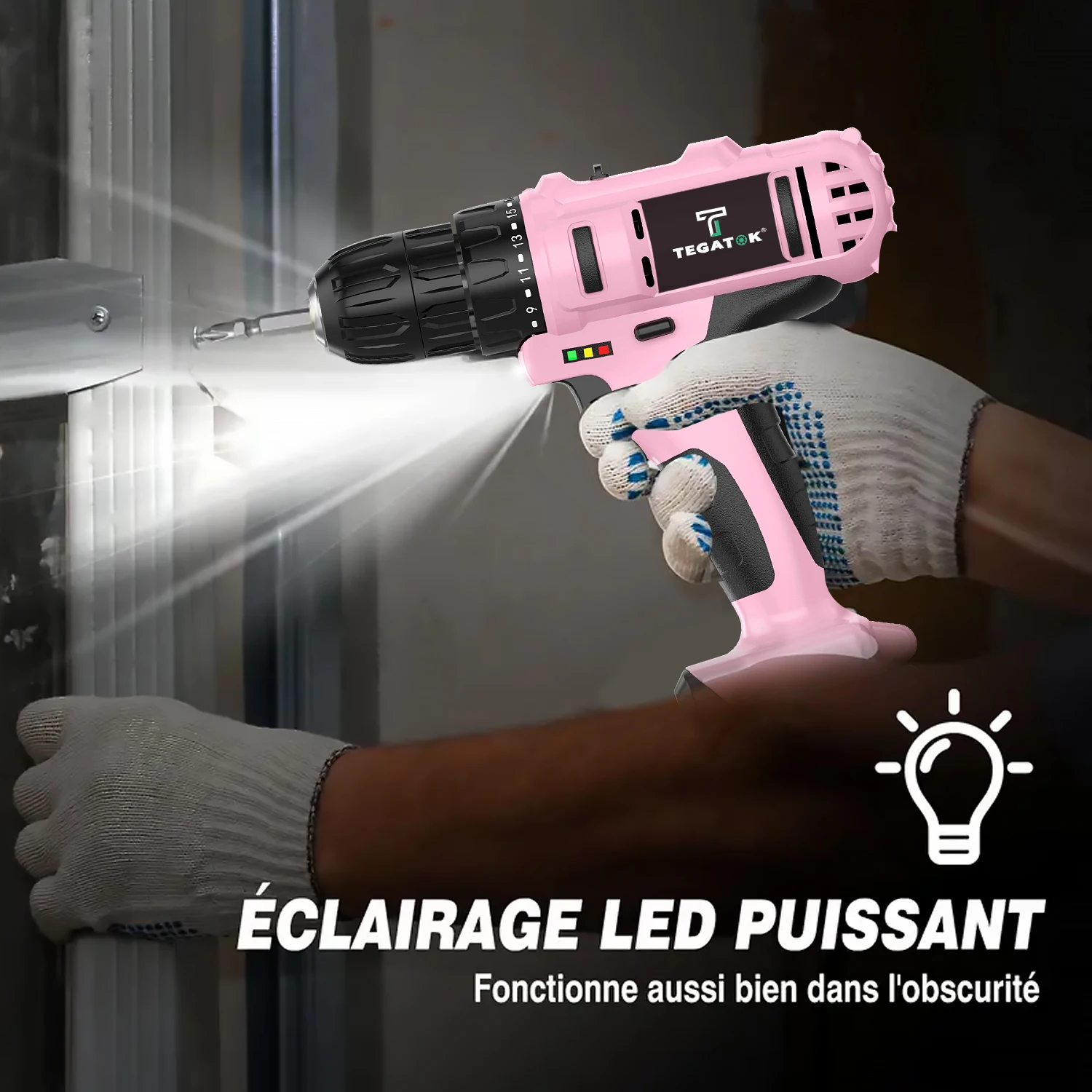 Multifunktionaler Schlagbohrer 20V Wiederaufladbare Lithium-Batterie Taschenlampen-Bohrpistole Elektrischer Schraubendreher Elektrisches Bohrwerkzeug – Detail 2